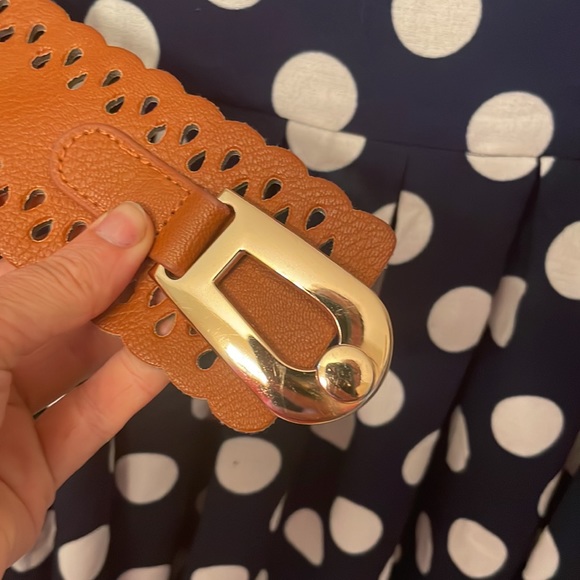 Xtaren Plus Navy Poka Dot Belted Dress - Picture 4 of 6